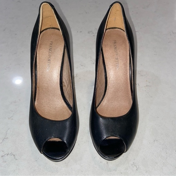 FRANCO FORTINI Black leather peep toe pumps size 6 - Picture 1 of 10
